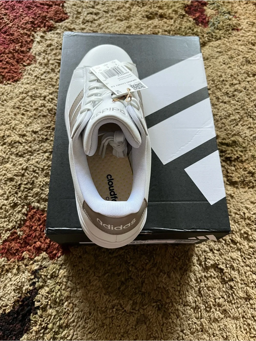 adidas White Sneakers with Gray Three Stripes